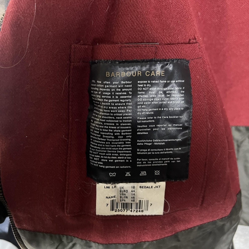 Barbour Ladies Winter Bedale Jacket Womens 18 Brown Waxed‎ Check Fleece Lined - Picture 9 of 15